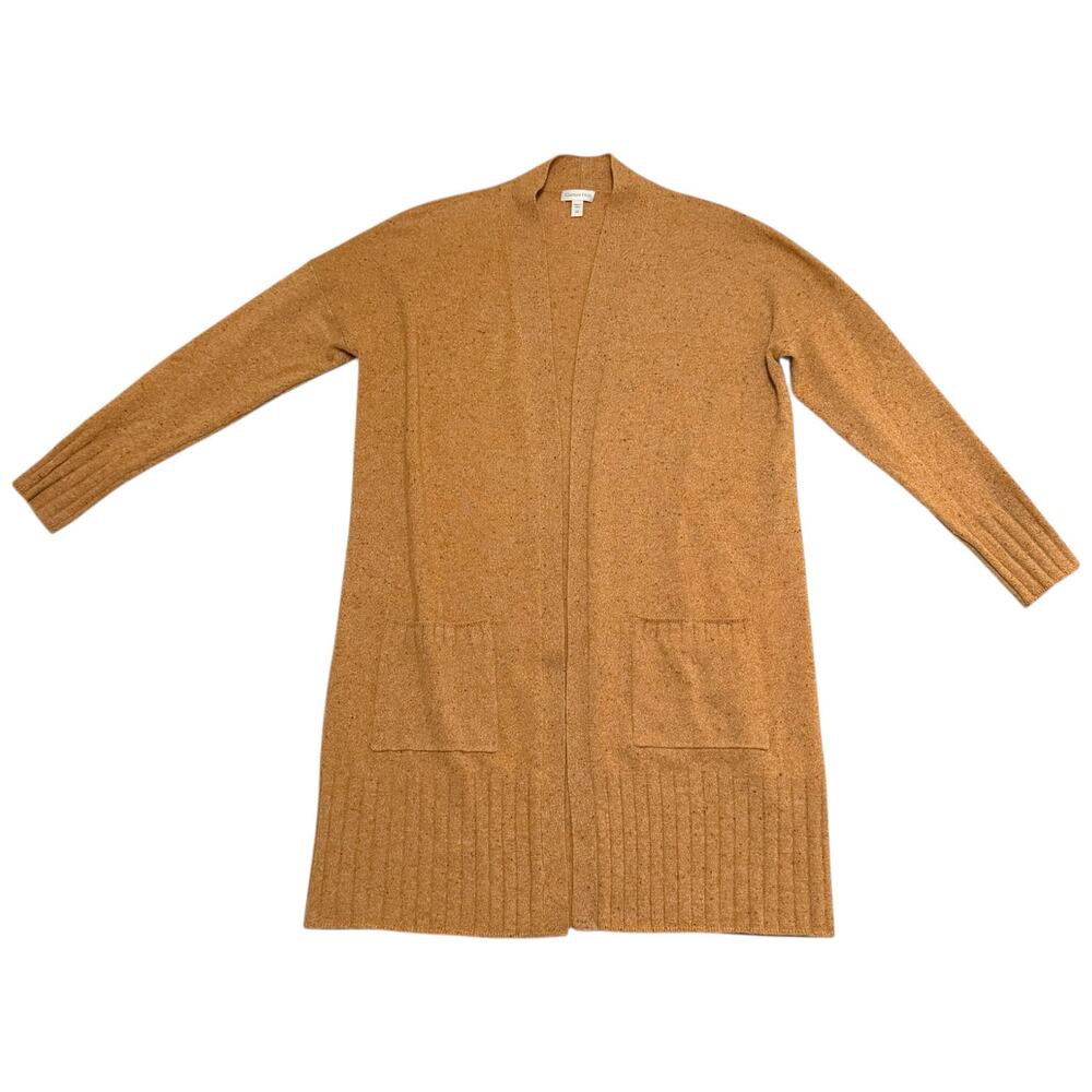 Garnet Hill Enid Patch Pocket Cashmere Cardigan Sweater Open Front Orange XS
